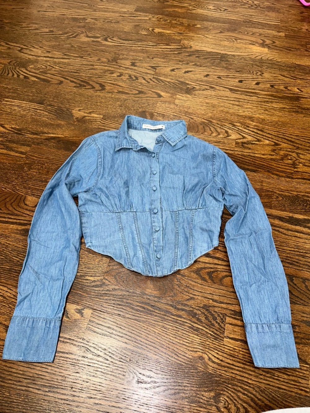 Highway Jeans Light Blue Denim Cropped Button-Up Top